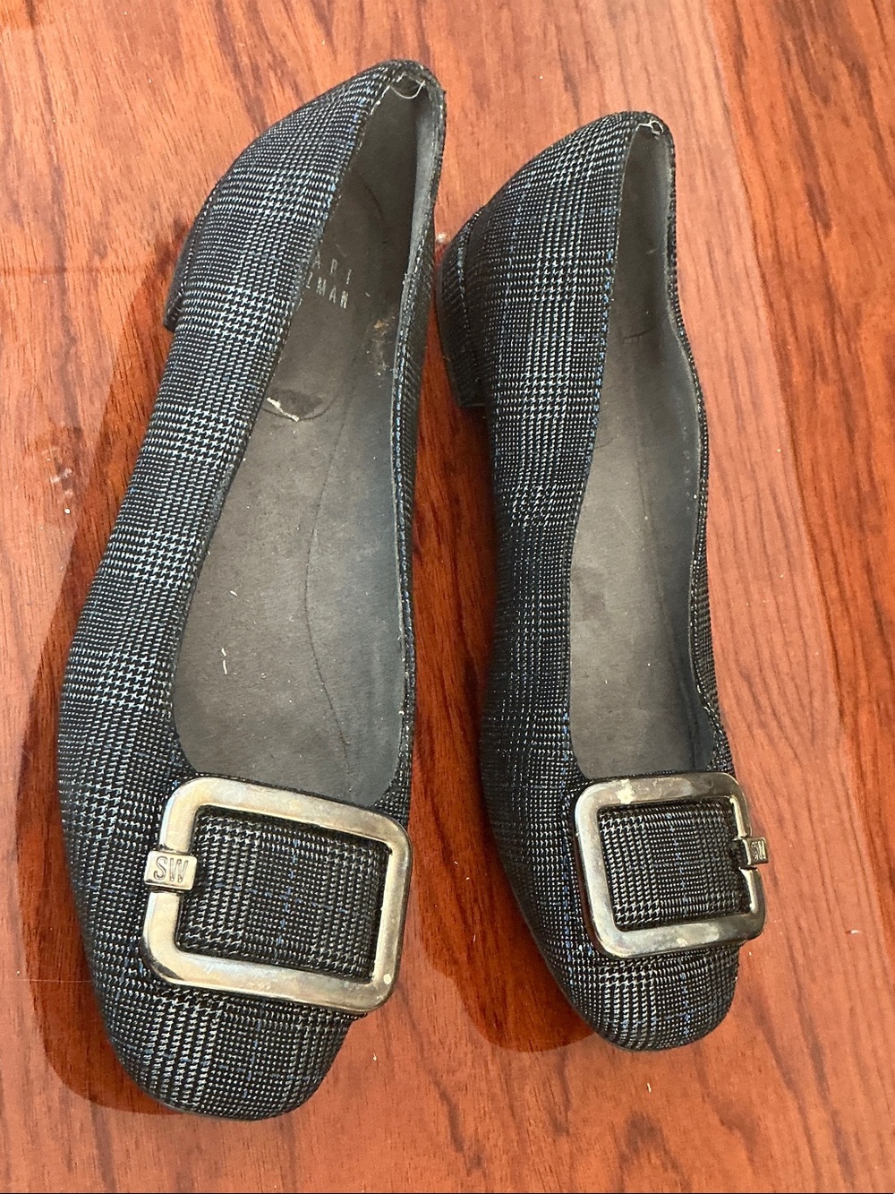 Stuart Weitzman Black Plaid Buckle Ballet Flats